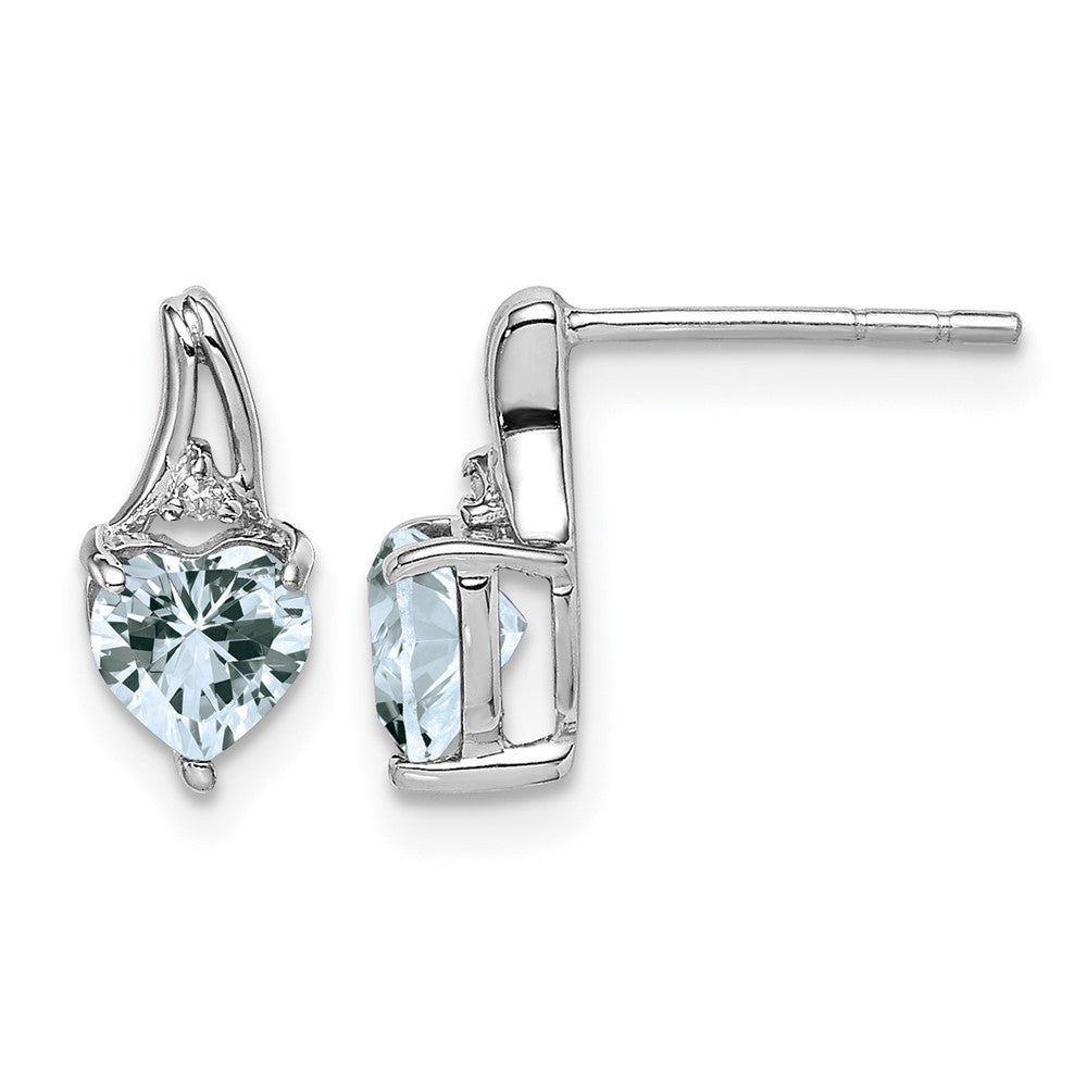 Sterling Silver Dia. Aquamarine Heart Post Earrings, view 1 of 4