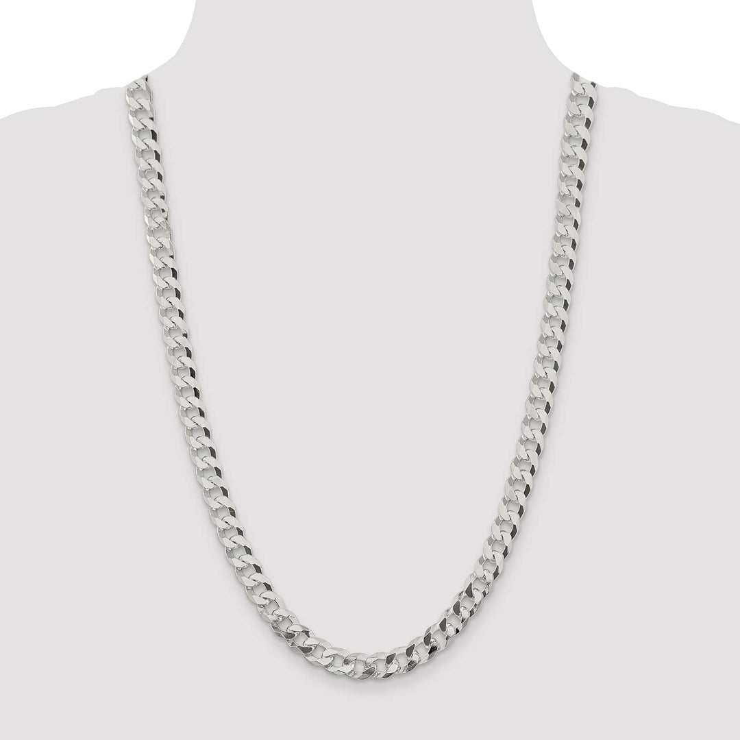 Sterling Silver 8.5mm Beveled Curb Chain 26 Inch
