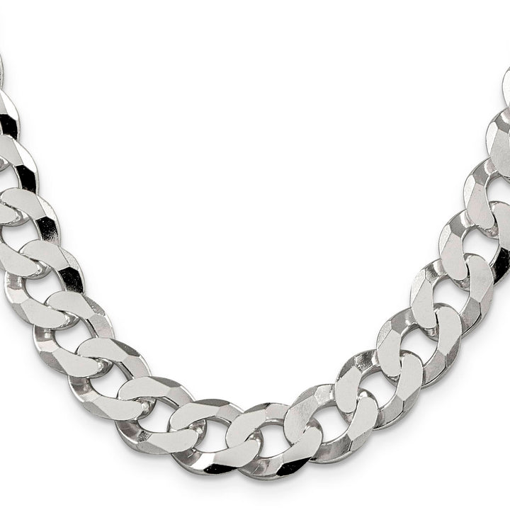 Sterling Silver 12.3mm Beveled Curb Chain 26 Inch