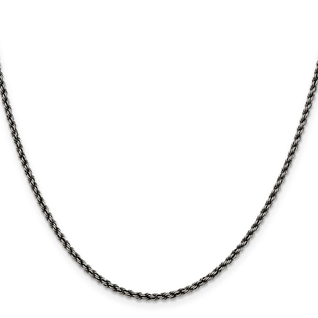 Sterling Silver Ruthenium Finish 2.3mm Rope Chain 16 Inch