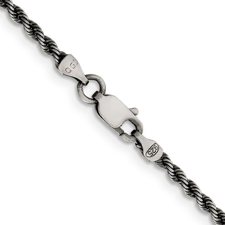 Sterling Silver Ruthenium Finish 2.3mm Rope Chain 16 Inch