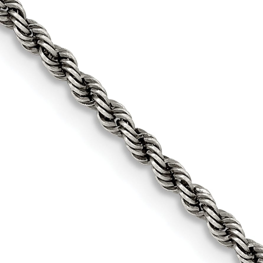 Sterling Silver Ruthenium Finish 2.3mm Rope Chain 16 Inch