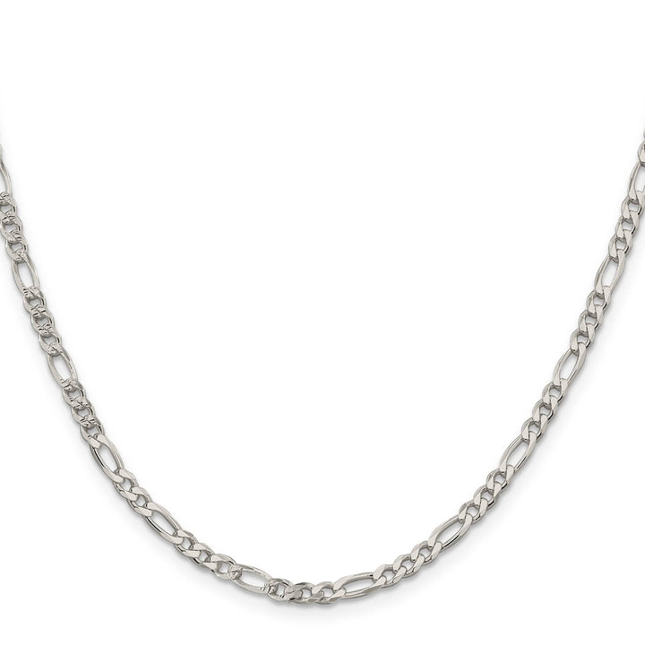 Sterling Silver 4mm Pavé Flat Figaro Chain 26 Inch