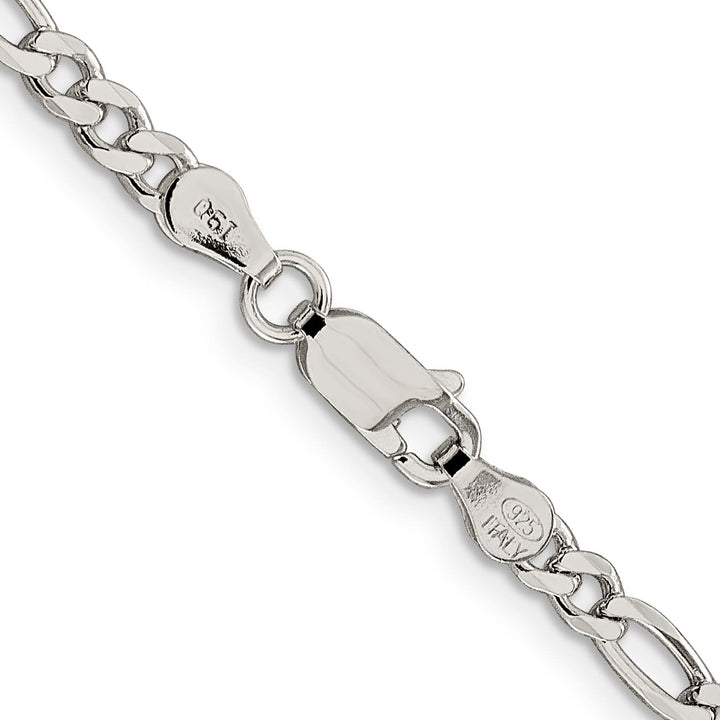 Sterling Silver 4mm Pavé Flat Figaro Chain 26 Inch