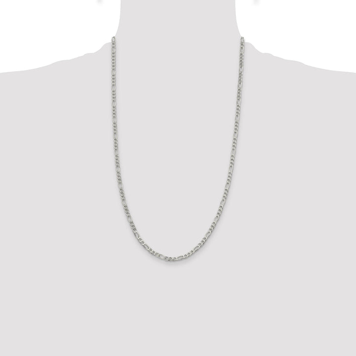 Sterling Silver 4mm Pavé Flat Figaro Chain 26 Inch