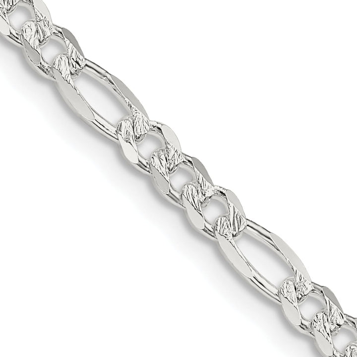 Sterling Silver 4mm Pavé Flat Figaro Chain 26 Inch