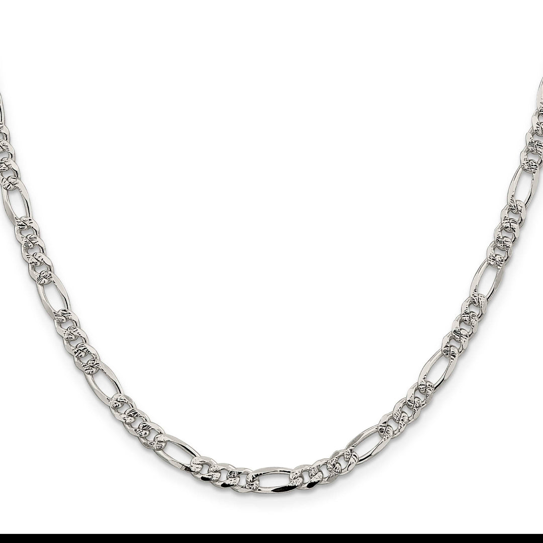 Sterling Silver 4.3mm Pavé Flat Figaro Chain 26 Inch
