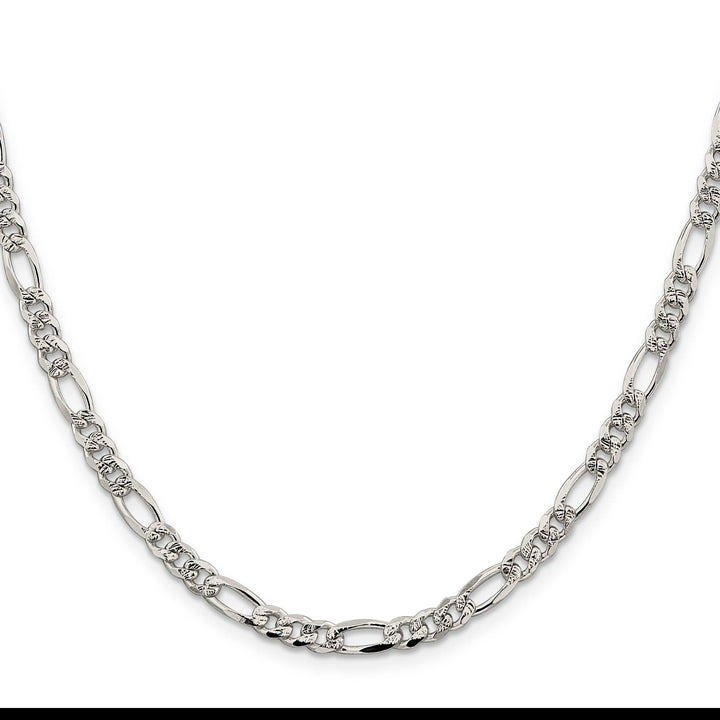 Sterling Silver 4.3mm Pavé Flat Figaro Chain 26 Inch