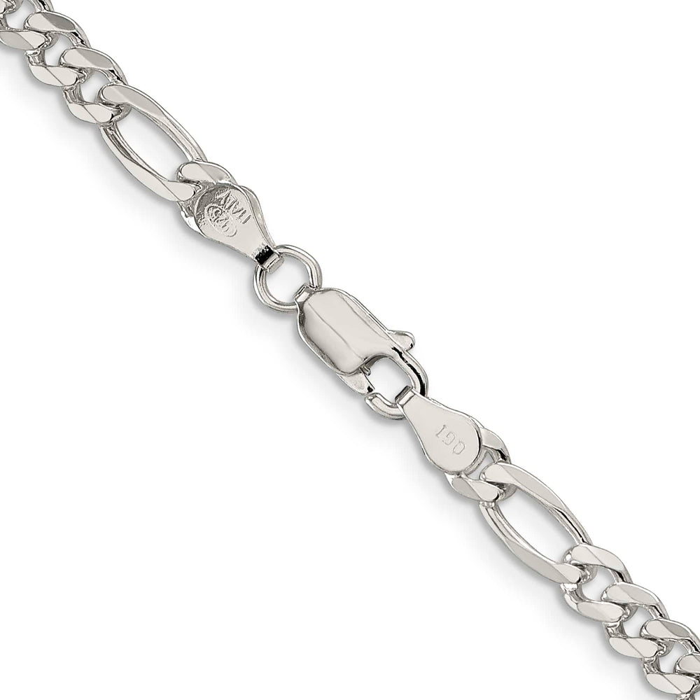 Sterling Silver 4.3mm Pavé Flat Figaro Chain 26 Inch