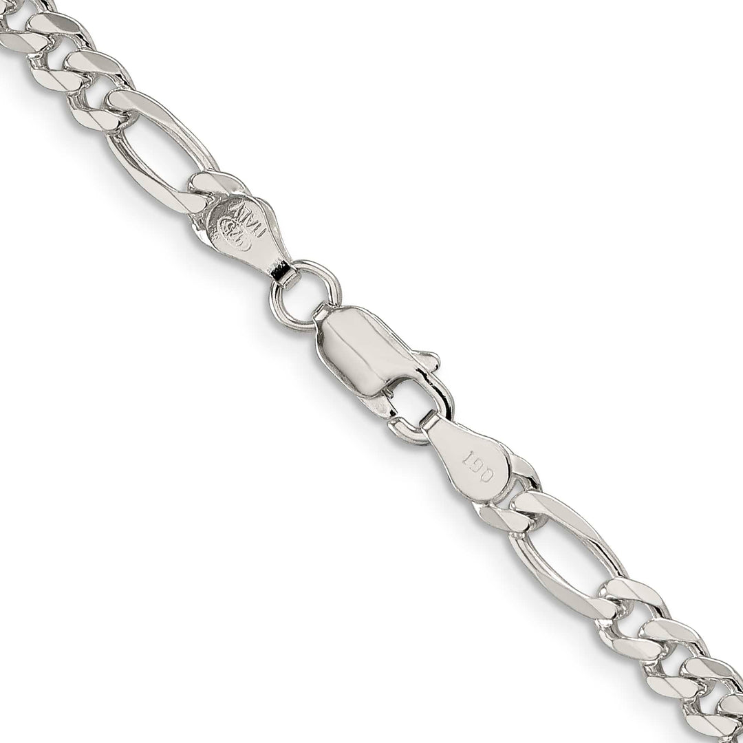 Sterling Silver 4.3mm Pavé Flat Figaro Chain 26 Inch