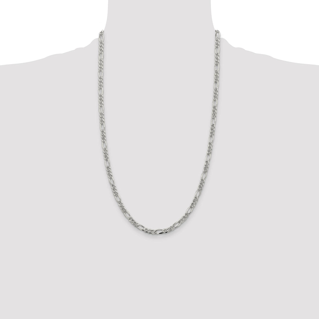 Sterling Silver 4.3mm Pavé Flat Figaro Chain 26 Inch