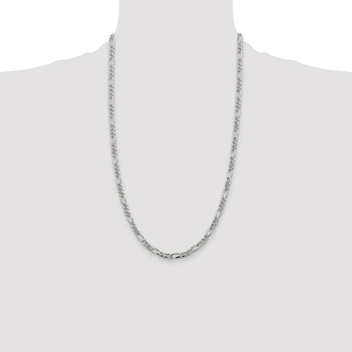 Sterling Silver 4.3mm Pavé Flat Figaro Chain 26 Inch