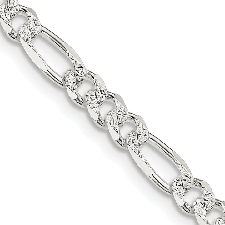 Sterling Silver 4.3mm Pavé Flat Figaro Chain 26 Inch
