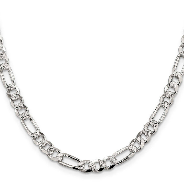 Sterling Silver 5.5mm Pavé Flat Figaro Chain 26 Inch