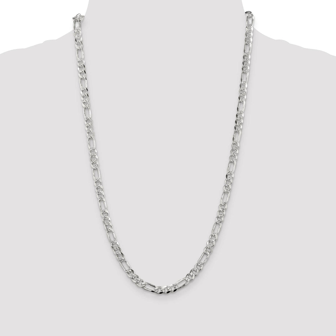 Sterling Silver 5.5mm Pavé Flat Figaro Chain 26 Inch