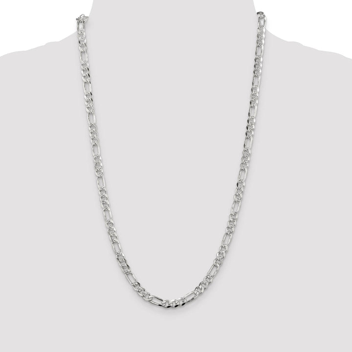 Sterling Silver 5.5mm Pavé Flat Figaro Chain 26 Inch