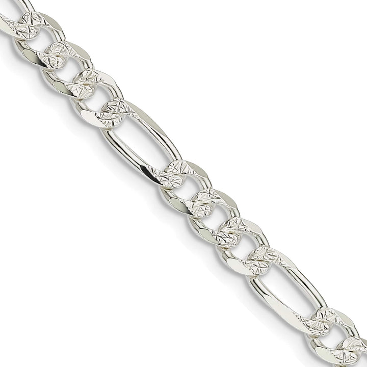 Sterling Silver 5.5mm Pavé Flat Figaro Chain 26 Inch
