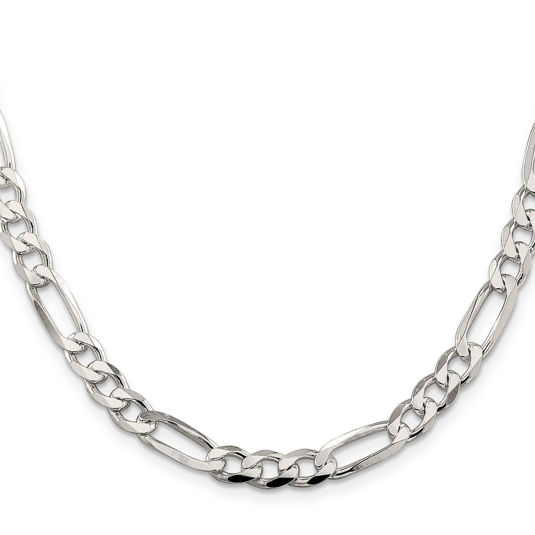 Sterling Silver 7.0mm Pavé Flat Figaro Chain 26 Inch