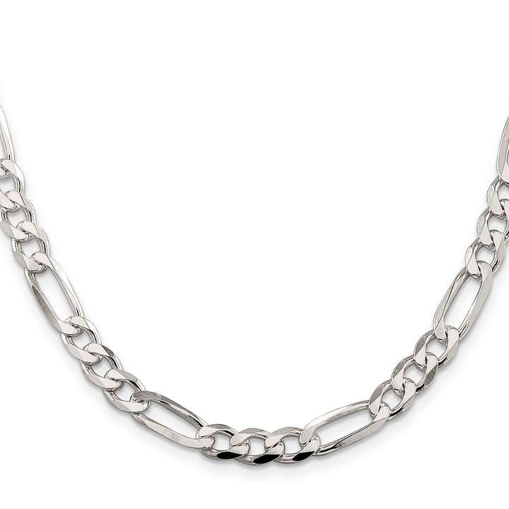 Sterling Silver 7.0mm Pavé Flat Figaro Chain 26 Inch