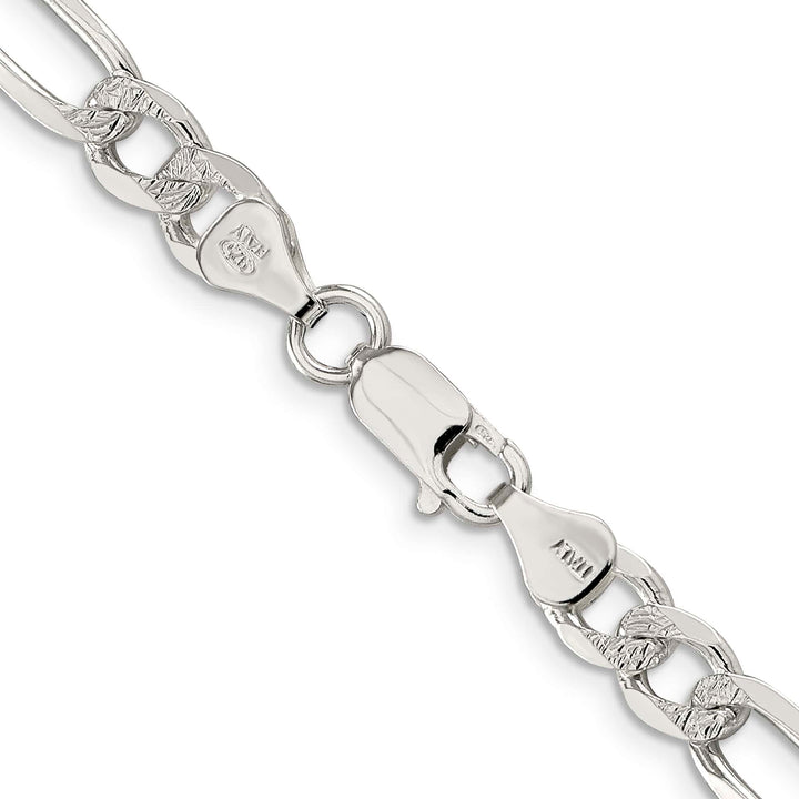 Sterling Silver 7.0mm Pavé Flat Figaro Chain 26 Inch