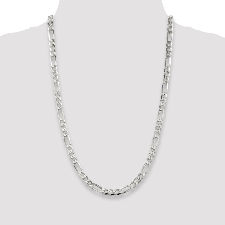 Sterling Silver 7.0mm Pavé Flat Figaro Chain 26 Inch