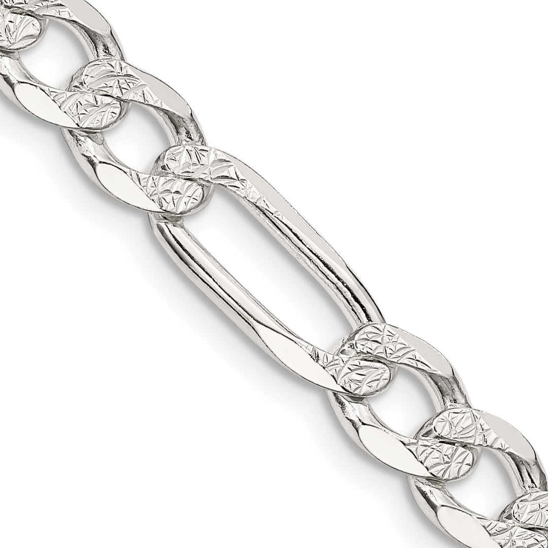 Sterling Silver 7.0mm Pavé Flat Figaro Chain 26 Inch