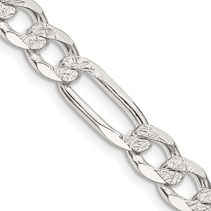 Sterling Silver 7.0mm Pavé Flat Figaro Chain 26 Inch