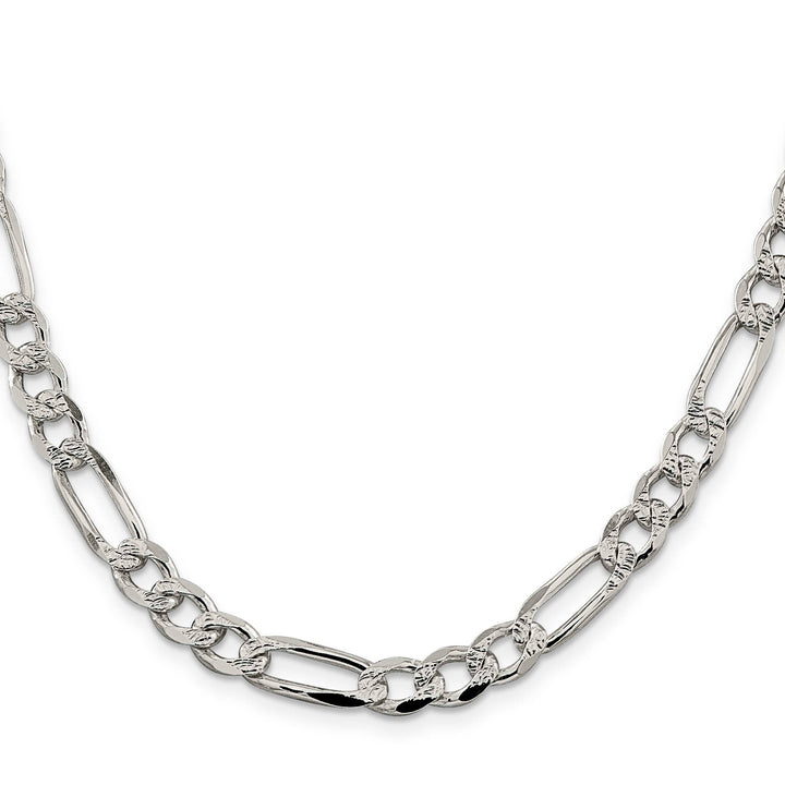 Sterling Silver 7.25mm Pavé Flat Figaro Chain 26 Inch