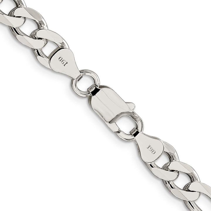 Sterling Silver 7.25mm Pavé Flat Figaro Chain 26 Inch