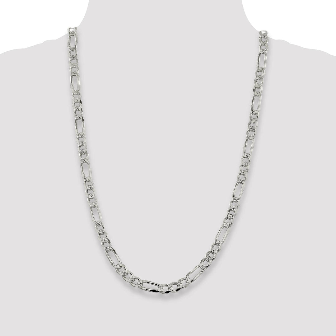 Sterling Silver 7.25mm Pavé Flat Figaro Chain 26 Inch