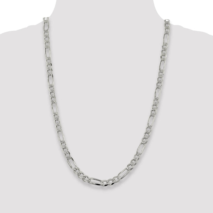 Sterling Silver 7.25mm Pavé Flat Figaro Chain 26 Inch