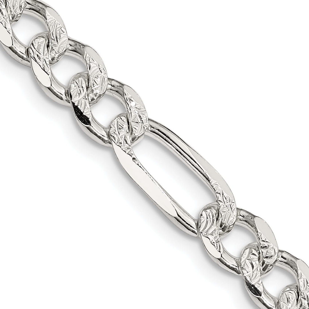 Sterling Silver 7.25mm Pavé Flat Figaro Chain 26 Inch