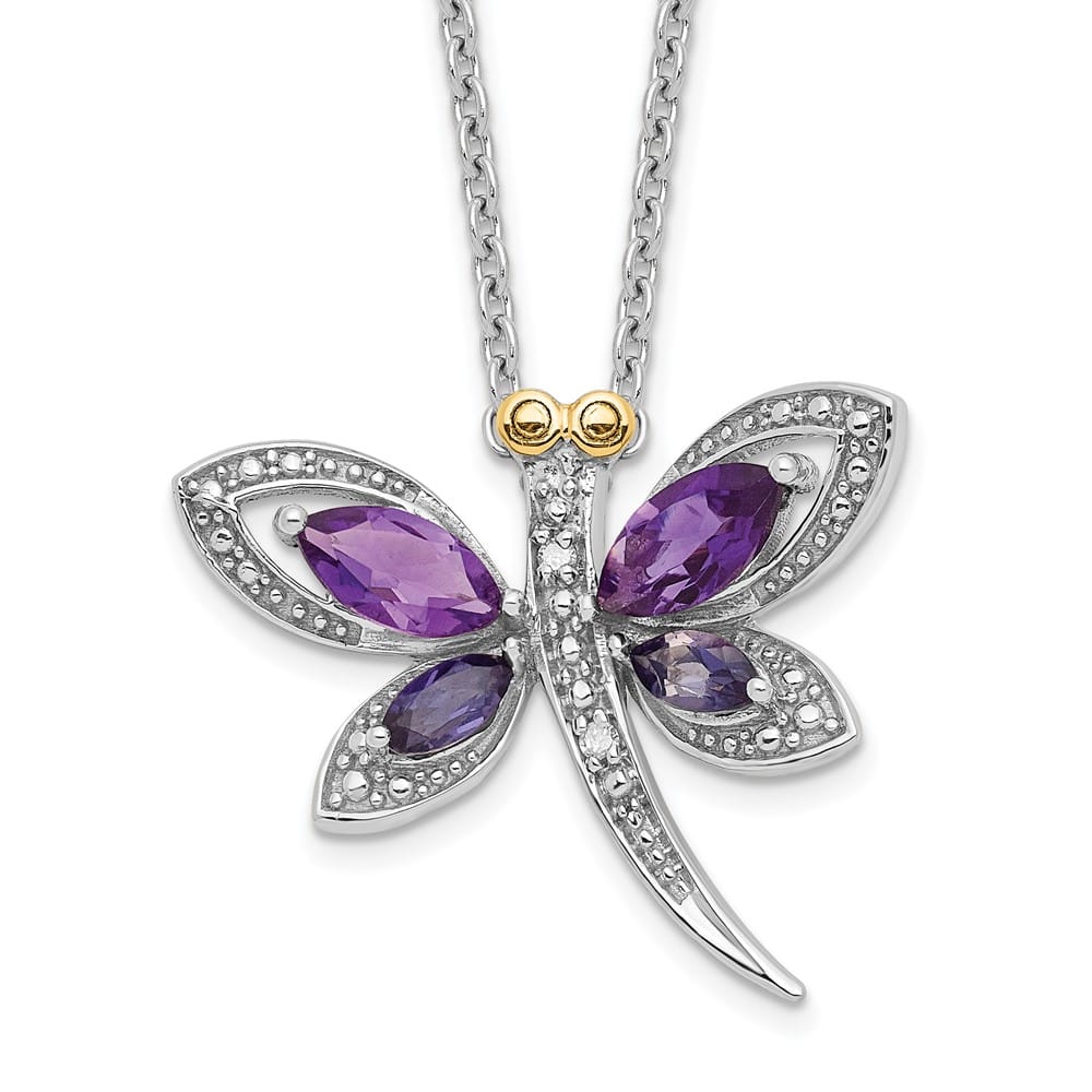 Sterling Silver Amethyst/Iolite/Diamond Inch 20 inch Necklace