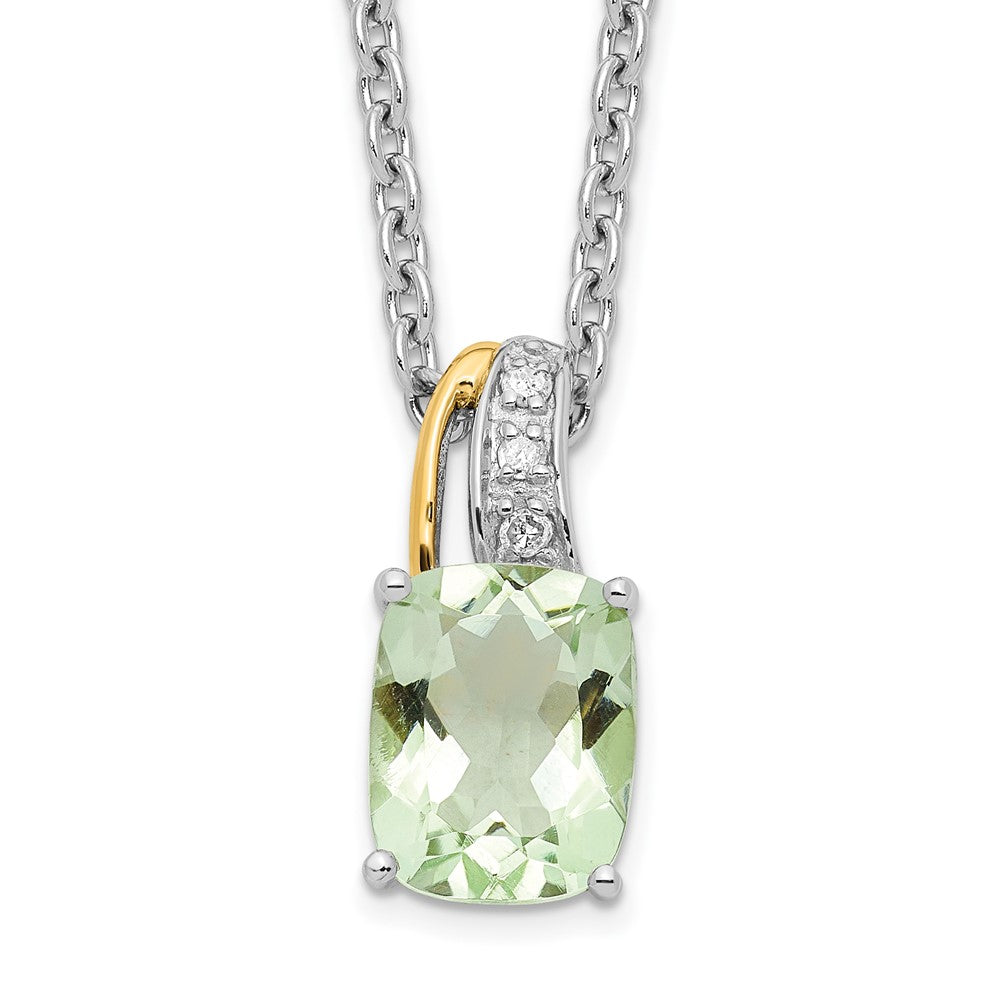 Sterling Silver 14k Accent Quartz and Diamond 10x7 mm 20 inch Necklace