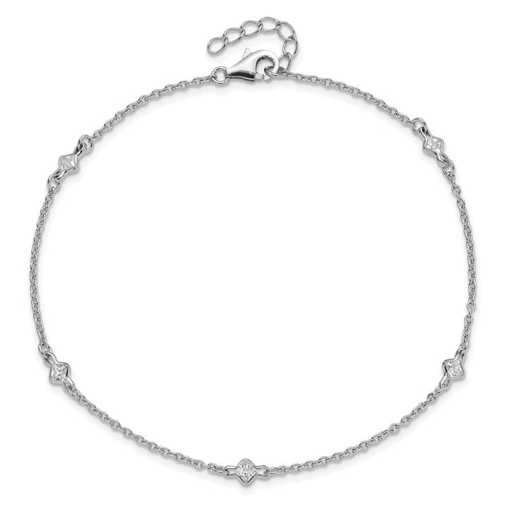 Sterling Silver Bezel CZ 5-Station on Cable Link Anklet