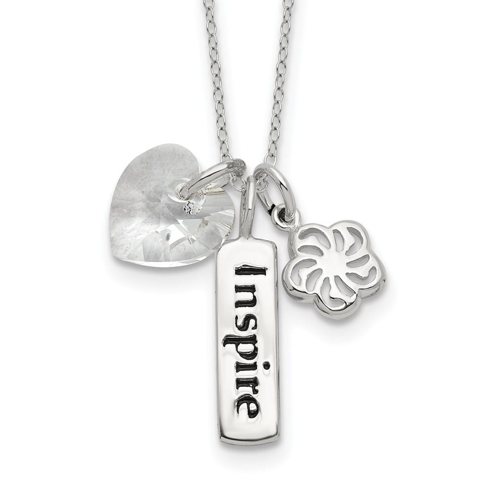 Sterling Silver Enameled Inspire Crystal Heart 18 inch Necklace