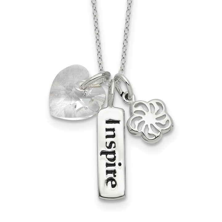 Sterling Silver Enameled Inspire Crystal Heart 18 inch Necklace
