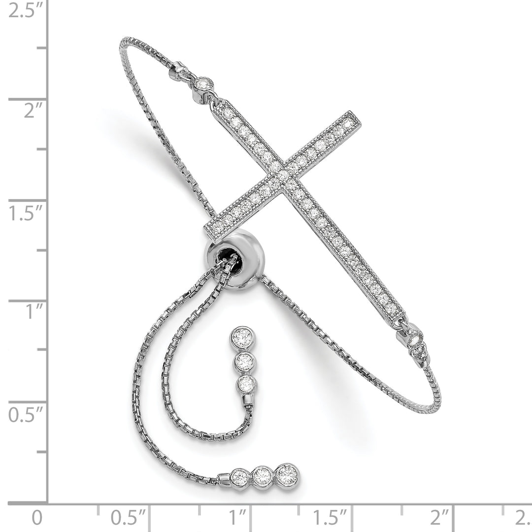 Sterling Silver CZ Polished Adjustable Cross Bracelet