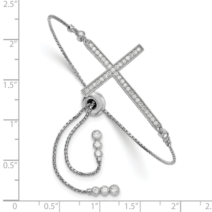 Sterling Silver CZ Polished Adjustable Cross Bracelet