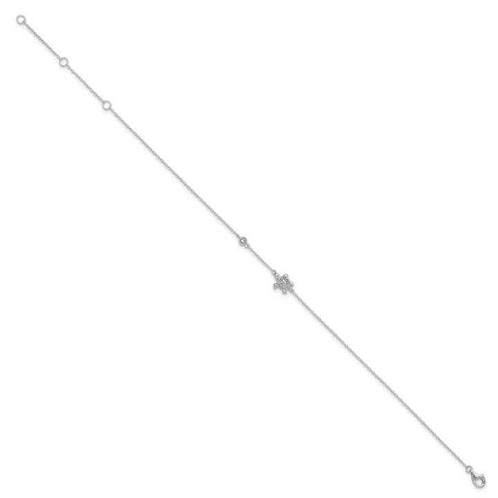 Sterling Silver CZ Turtle 9 inch Plus 2 inch Extender Anklet