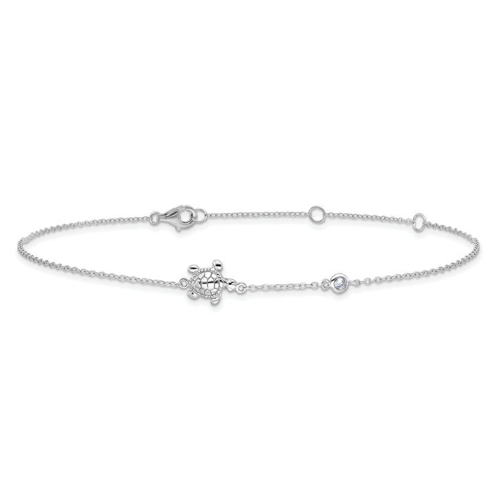 Sterling Silver CZ Turtle 9 inch Plus 2 inch Extender Anklet