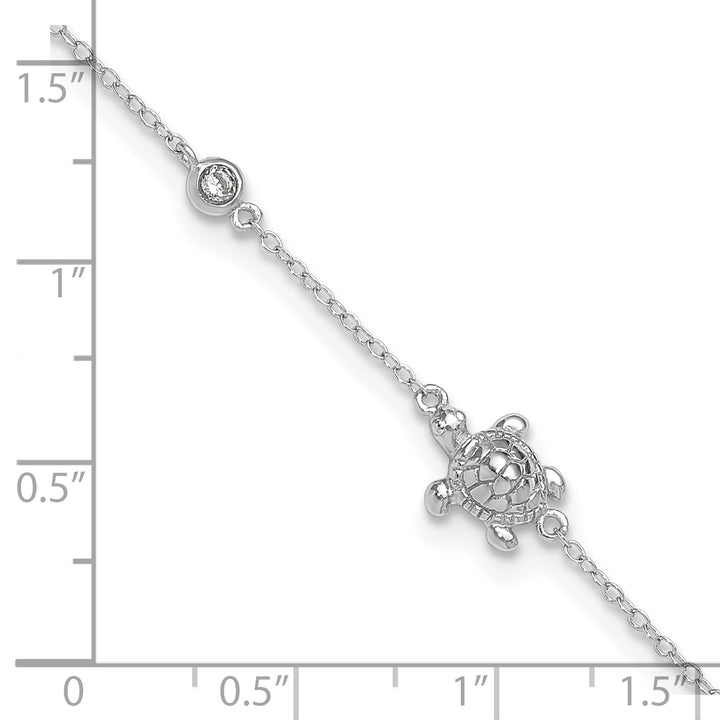 Sterling Silver CZ Turtle 9 inch Plus 2 inch Extender Anklet