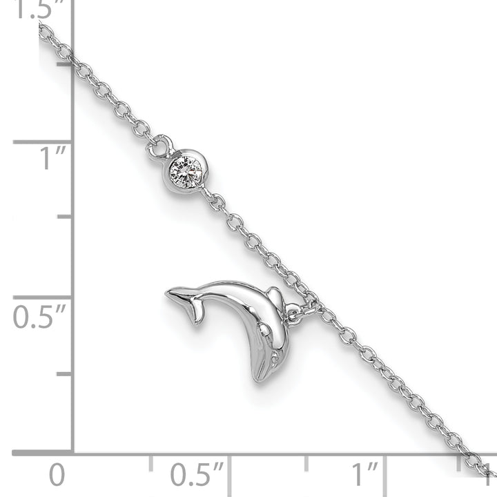Sterling Silver CZ Dolphin 9 inch Plus 2 inch Extender Anklet