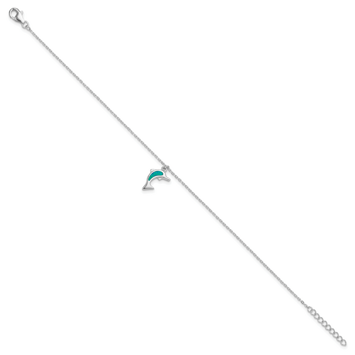 Sterling Silver Created Opal Dolphin 9 inch Anklet