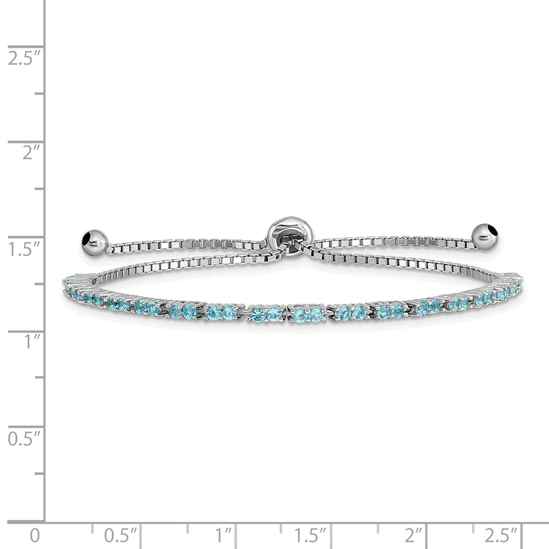 Sterling Silver Rhodium-plated December Blue CZ Bolo Bracelet