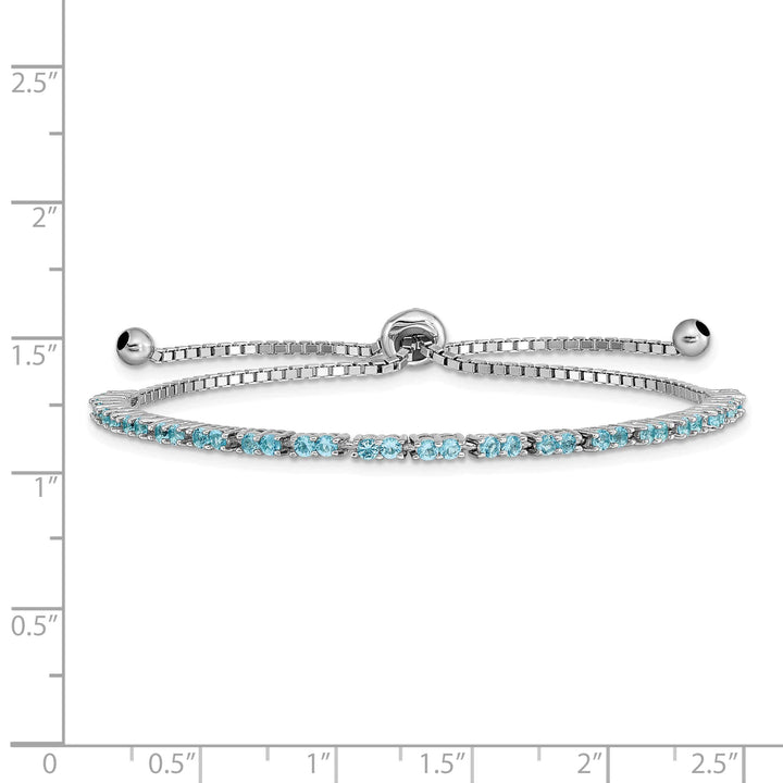 Sterling Silver Rhodium-plated December Blue CZ Bolo Bracelet