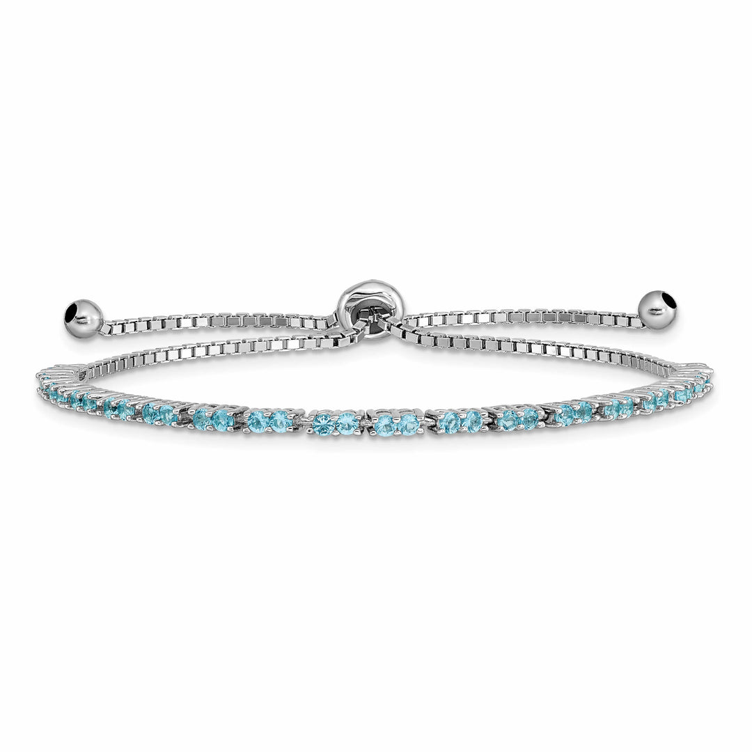 Sterling Silver Rhodium-plated December Blue CZ Bolo Bracelet