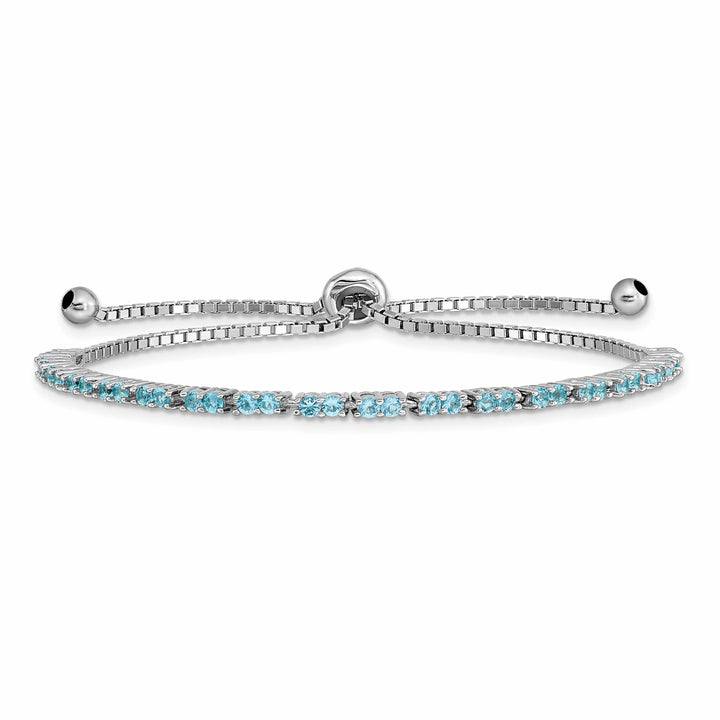 Sterling Silver Rhodium-plated December Blue CZ Bolo Bracelet