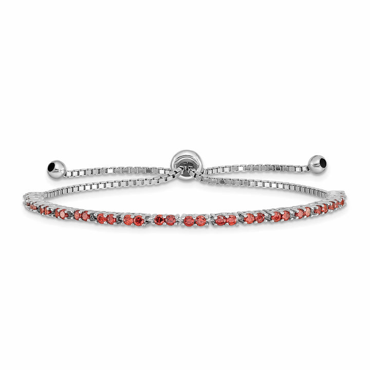 Sterling Silver Rhodium-plated January Red CZ Bolo Bracelet