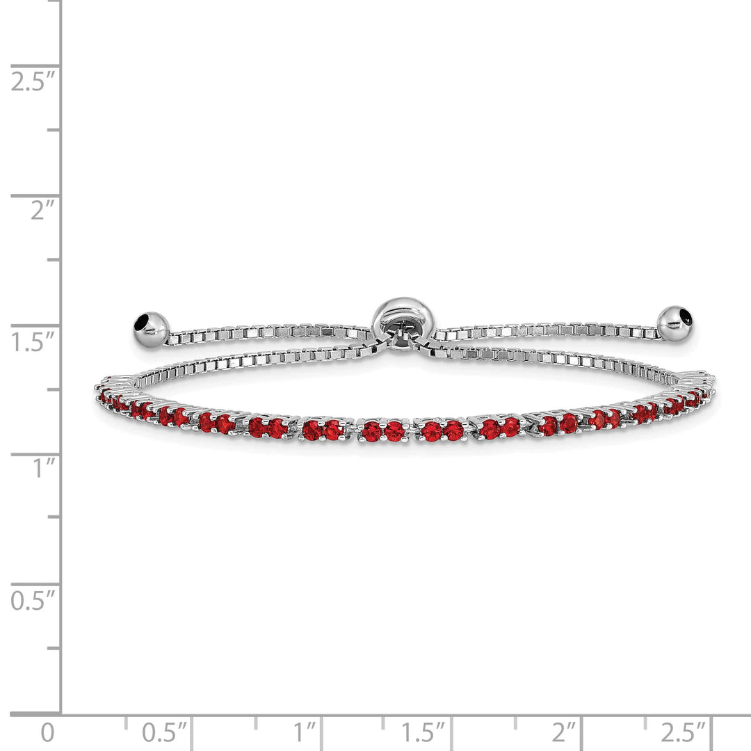 Sterling Silver Rhodium-plated July Red CZ Bolo Bracelet